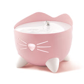 Catit PIXI pink fountain front view highlights whisker-friendly design and hydration.