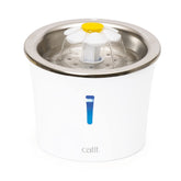 Catit Stainless Steel Flower Fountain top view highlights elegant design and hydration potential.