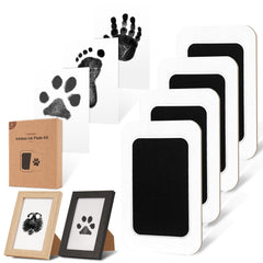Catose inkless paw print kit packaging shows four ink pads and two wooden frames for keepsakes