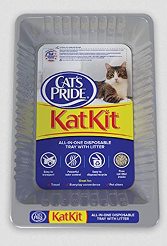Cat's Pride disposable-litter-pan all-in-one setup enables easy no-touch cleanup on the go.