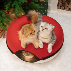 Cattasaurus Peekaboo cat cave donut bed interior view highlights cozy resting space.