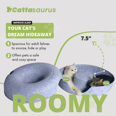 Cattasaurus Peekaboo tunnel bed close-up highlights wear-resistant felt durability