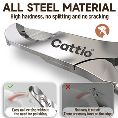 Cattio built-in spring nail clippers close-up highlighting smooth trimming