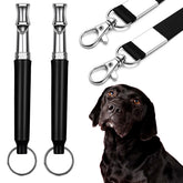 CdbC dog whistle two-pack with black lanyard aids quiet neighborhood training.