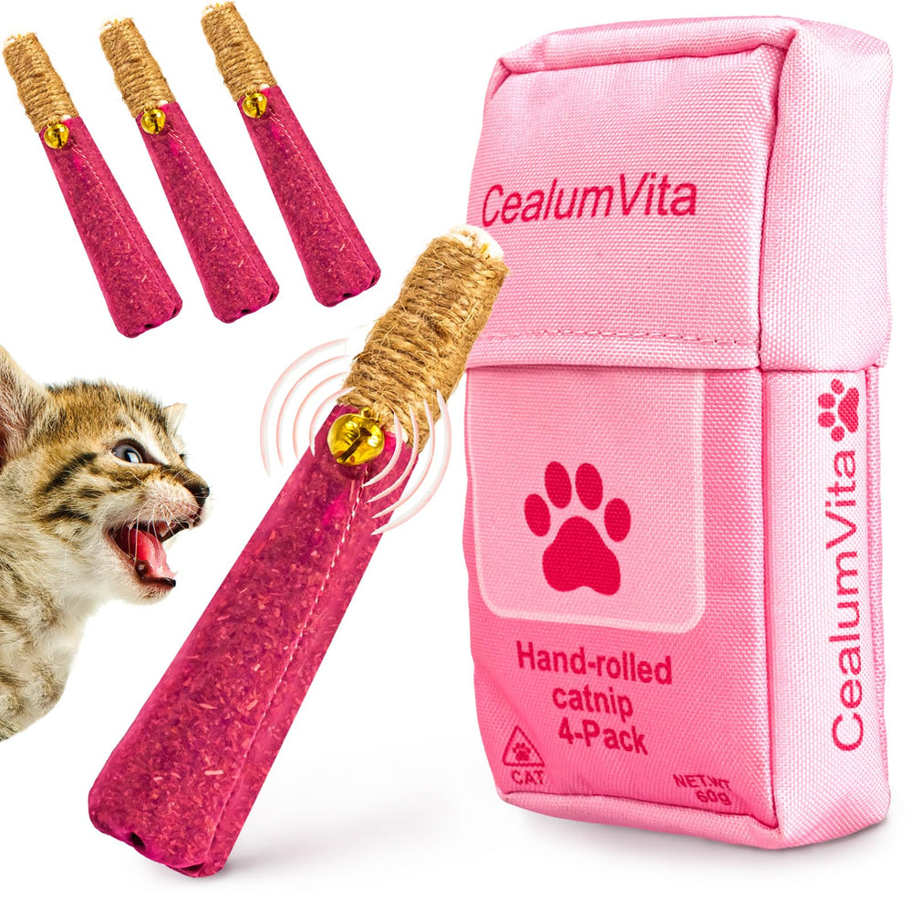 CealumVita catnip-sticks hand-rolled pink 4-pack for multi-cat play.