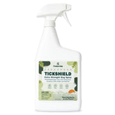 Cedarcide Tickshield bottle label highlights cedar-lemongrass formula for natural protection.