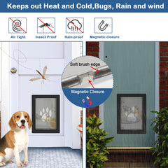 CEESC dog door flap with seals emphasizes windproof and rainproof protection during outdoor use.