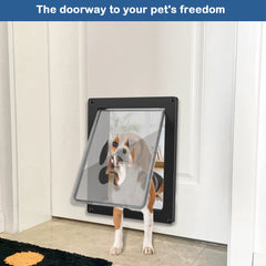 CEESC dog door telescoping tunnel demonstrates adjustable thickness compatibility for many doors.