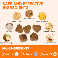 CeliAeh Dog Allergy Relief Chews paw-licking scene indicating itch relief and calmer routines.