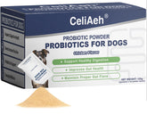 CeliAeh Probiotics for Dogs tub packaging shown, supporting digestive health across breeds.