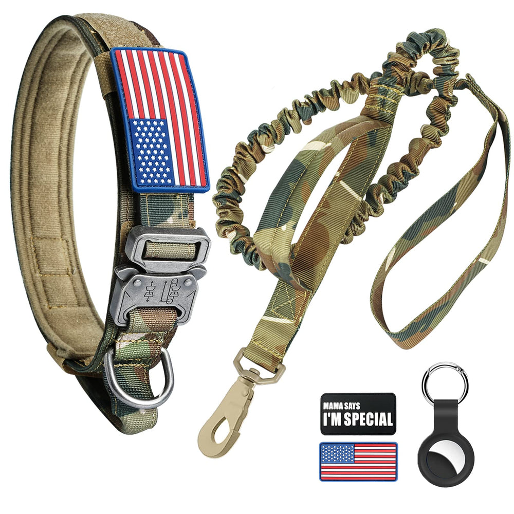 Celifelight tactical dog collar in camo with rugged buckle for durability.