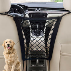 CEMZENFIX dog car net barrier front view showing secure backseat containment for drivers.