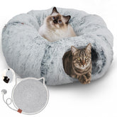 CERADOR Cat Tunnel Donut Bed Grey exterior—cozy hideaway for indoor cats.