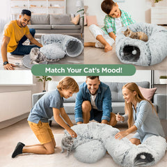 CERADOR Cat Tunnel Donut Bed Grey interior—plush comfort for resting and napping.