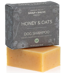 Chagrin Valley Dog Shampoo Bar with honey oats helps soothe and nourish a dog's coat.