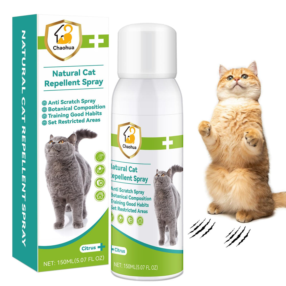 Chaohua Cat Deterrent Spray bottle closeup—protects furniture from scratching with natural citrus formula.