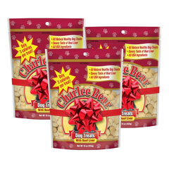 Charlee Bear Original Crunch Beef Liver dog treats bag close-up for training rewards.
