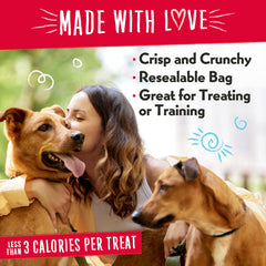 Charlee Bear Original Crunch liver treats in hand illustrate convenient pocket-size rewards for on-the-go walks.