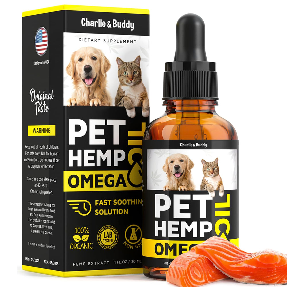 CHARLIE & BUDDY hemp salmon dog oil bottle with dropper for easy dosing