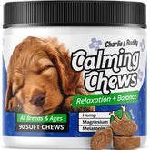 Charlie & Buddy calming chews duck flavor bottle for calming support during stressful events