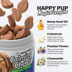Charlie & Buddy chamomile melatonin ingredient visual highlighting soothing ingredients for dogs