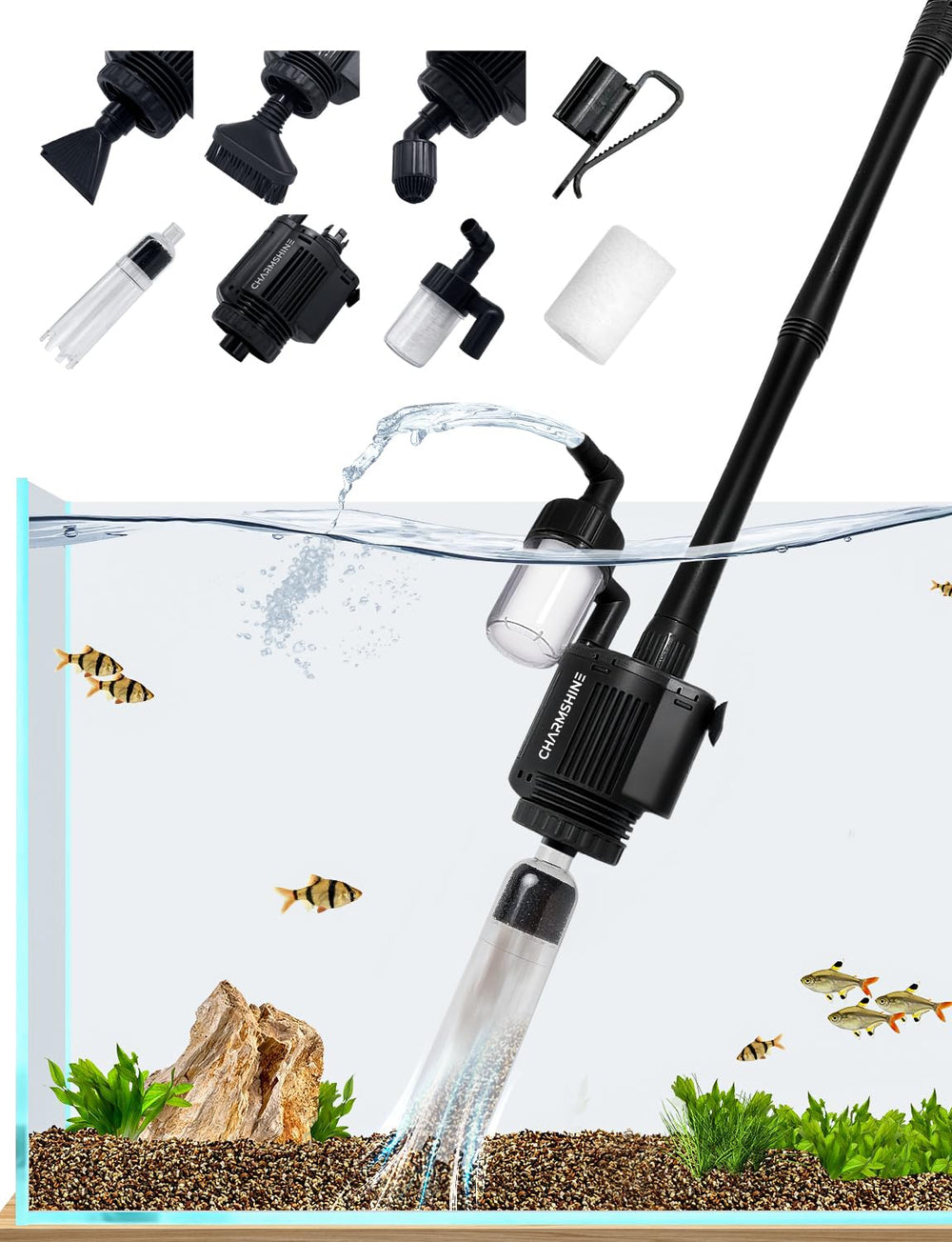 Charmshine electric aquarium gravel cleaner filter cup enabling filtration and clearer water