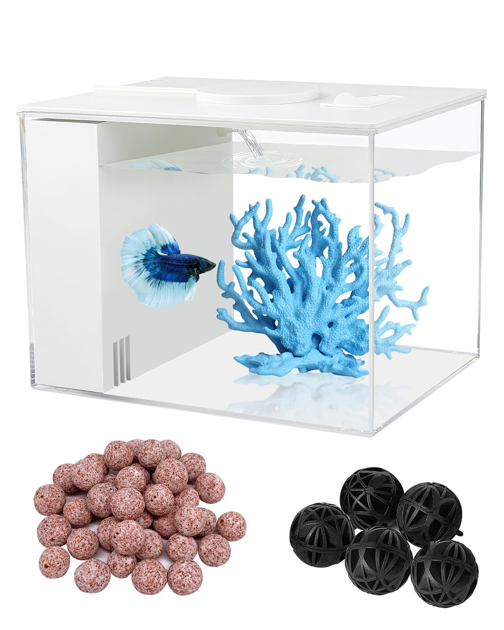 Charmshine fish tank kit assembly shows a sleek space-saving desktop setup.
