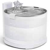 Cheerble Elfin Pumpless Fountain front view with stainless steel tray for clean drinking water.