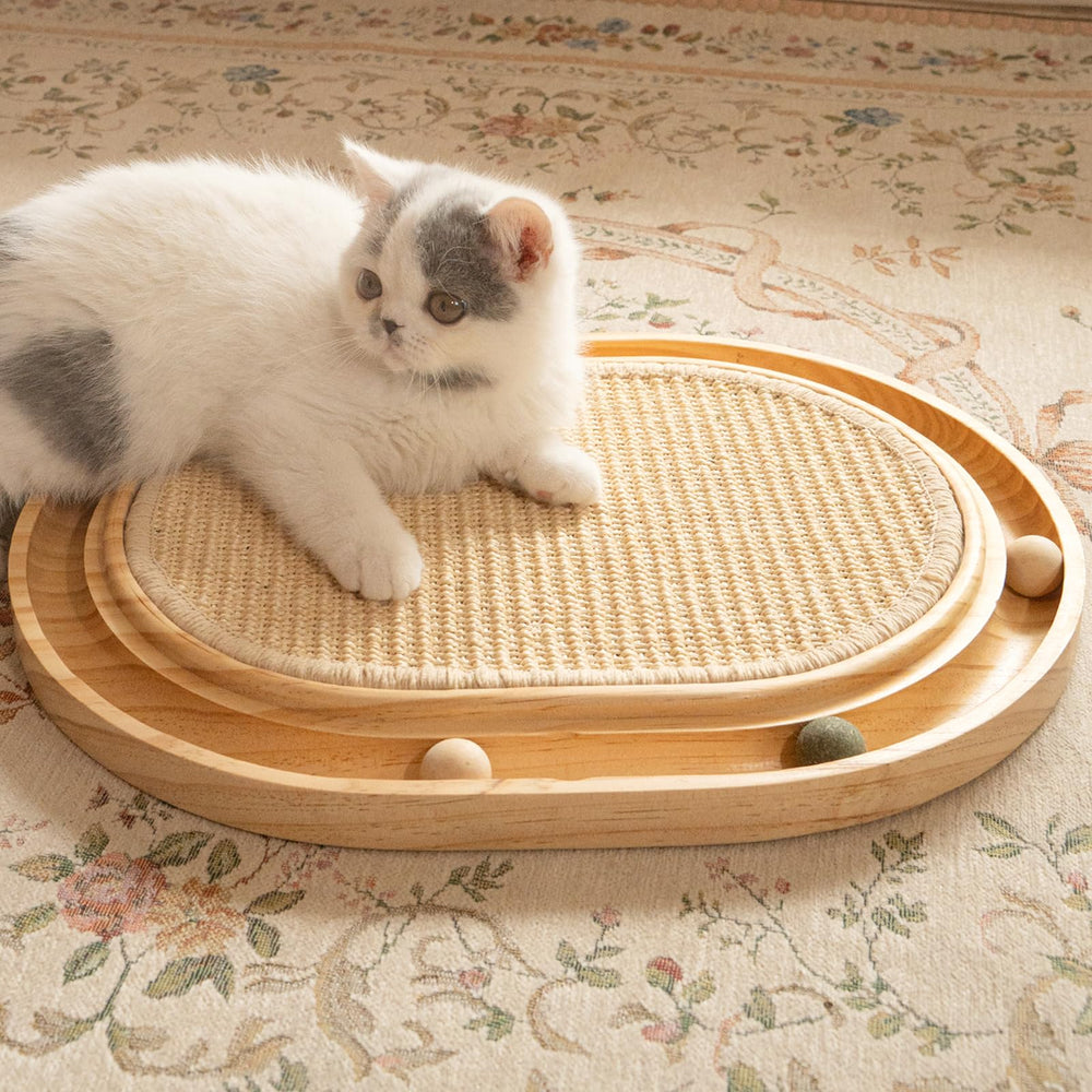 CHEERHOME PETS Sisal Scratcher Toy Track shows engaging surface for scratching and chasing.