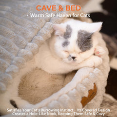 CHEERPALS cat bed round khaki top view shows enclosed shape for security.