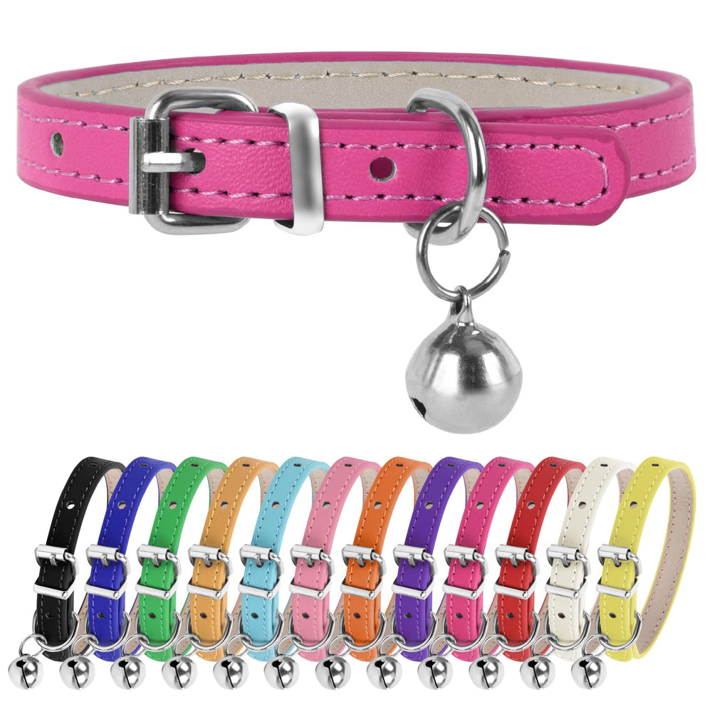 ChengFu XXS pink dog collar neck detail shows soft PU leather for daily wear
