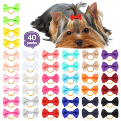 Chenkou Craft puppy yorkie bows 40mm mixed colors on soft satin ribbon for grooming