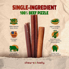 Chew-e&tasty 12-inch beef bully stick close-up showing dense texture