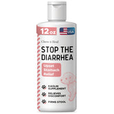 Chew + Heal Labs anti-diarrhea bottle front shows ready-to-use relief for upset stomach