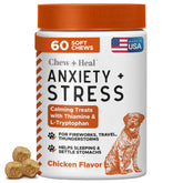 Chew + Heal Labs Calming Chews packaging highlight natural ingredients for dogs.