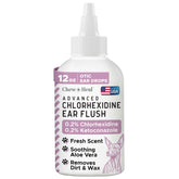 Chew Heal Labs dog ear cleaner bottle with 12 oz supports ear cleanliness and buildup removal.