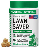 Chew + Heal Labs urine neutralizer bottle; supports grass recovery by reducing urine burn.