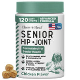 Chew + Heal Labs glucosamine dog soft chews bottle for senior joint support