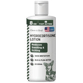 Chew + Heal Labs hydrocortisone lotion for dogs applied to irritated patch for itch relief.