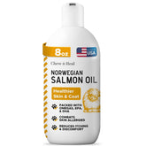 Chew + Heal Labs Salmon Oil bottle promotes skin and coat health