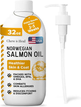 Chew + Heal Labs salmon oil bottle boosts dog's and cat's skin and coat health.