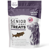 Chew + Heal Labs Seniors Soft Jerky Salmon packaging showcases USA-made omega-rich treats