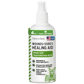 Chew + Heal Labs soothe-heal-fast bottle closeup for quick, sting-free relief of dog skin irritations.