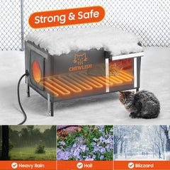 Chewlish outdoor heated cat house magnetic escape door enables quick retreat.