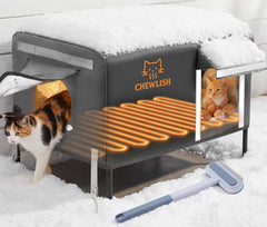 Chewlish outdoor heated cat house warmth pad keeps outdoor cats cozy.