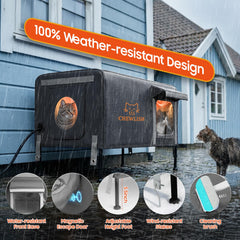 Chewlish outdoor heated cat house waterproof eaves protect interior from moisture.