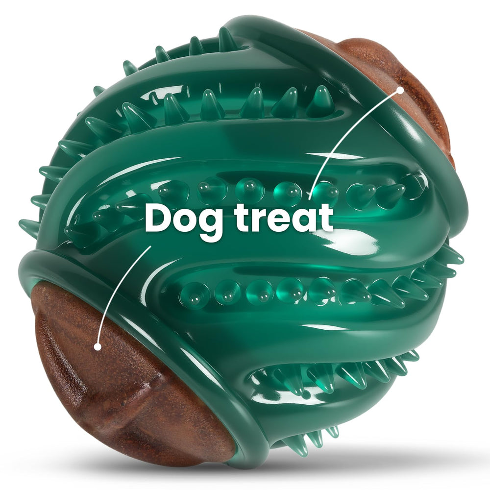 ChienPlay dog chew ball with green rubber core for durable teething and tasty rewards.
