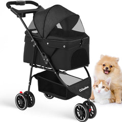 Chihuahua pet stroller front-angled view demonstrates easy steering for small and medium pets.