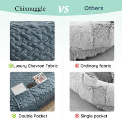 ChiXnuggle human dog bed ivory strap detail demonstrates easy transport and storage readiness.