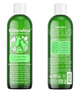 Chlorelina algae-based pet supplement bottle — supports coat health with plant omega-3s.